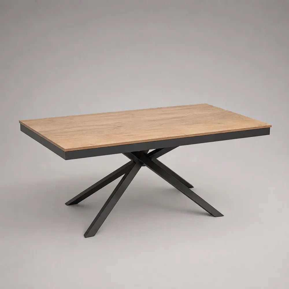 Esstisch 180 x 90 x 76 cm MDF Eiche Natur mit schwarzem Metallgestell rechteckiger Holztisch