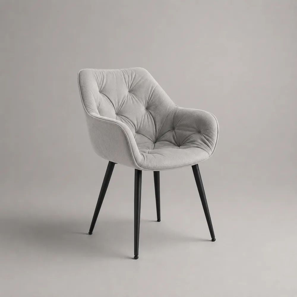 Esszimmerstuhl 60 x 60 x 82 cm Grau Stoff mit Armlehnen und Metallbeinen