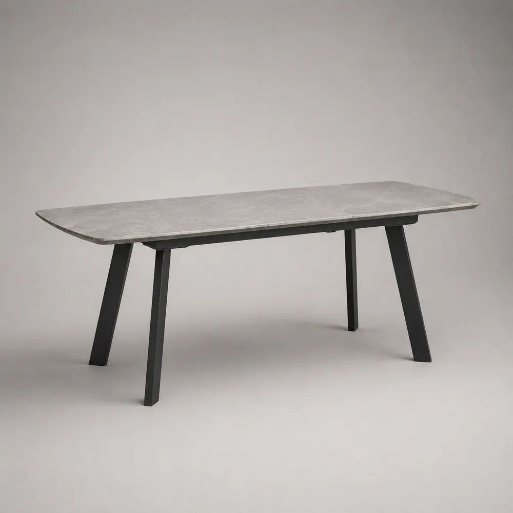 Esstisch 180 x 90 x 76 cm Grau mit Keramikoptik Tischplatte und schwarzem Metallgestell