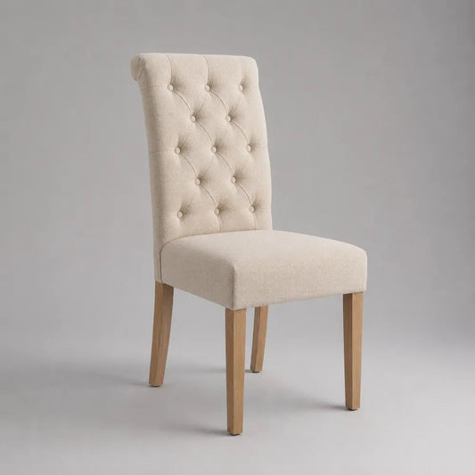 Esszimmerstuhl 48 x 58 x 85 cm Beige/Naturholz mit gepolsterter Rückenlehne Polyester Bezug und Holzbeinen