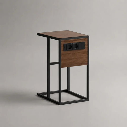 Nachttisch 40 x 35 x 60 cm Schwarz Braun mit Steckdosen und Metallrahmen