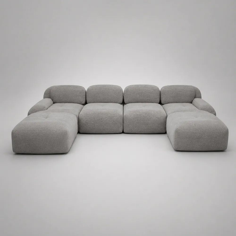 Modulares Sofa 320 x 180 x 75 cm Bouclé Stoff Hellgrau U Form mit Schaumstoffpolsterung