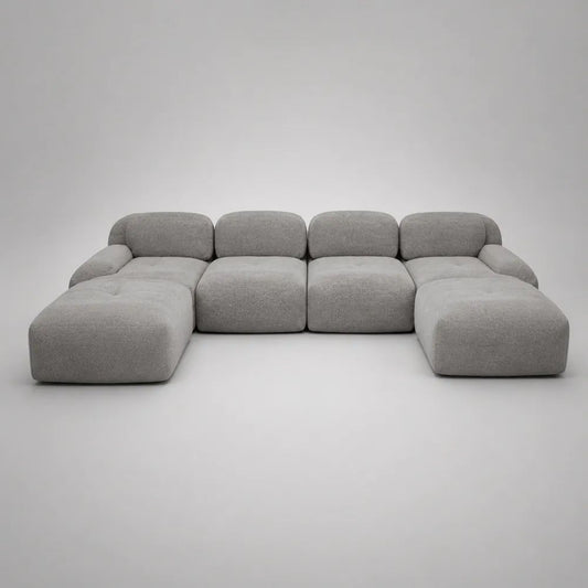 Modulares Sofa 320 x 180 x 75 cm Bouclé Stoff Hellgrau U Form mit Schaumstoffpolsterung