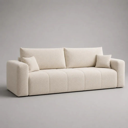Sofa 3 Sitzer 240 x 95 x 75 cm Bouclé Stoffbezug Cremeweiß mit Kissen