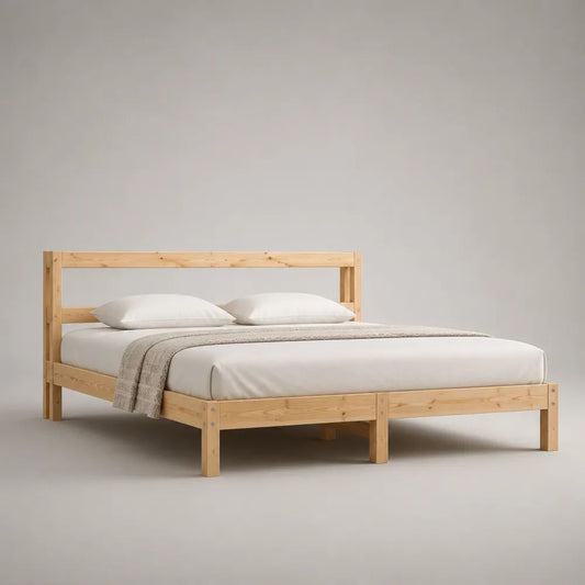 Bett 180 x 200 cm Natur Kiefer Massivholz Doppelbett mit Kopfteil