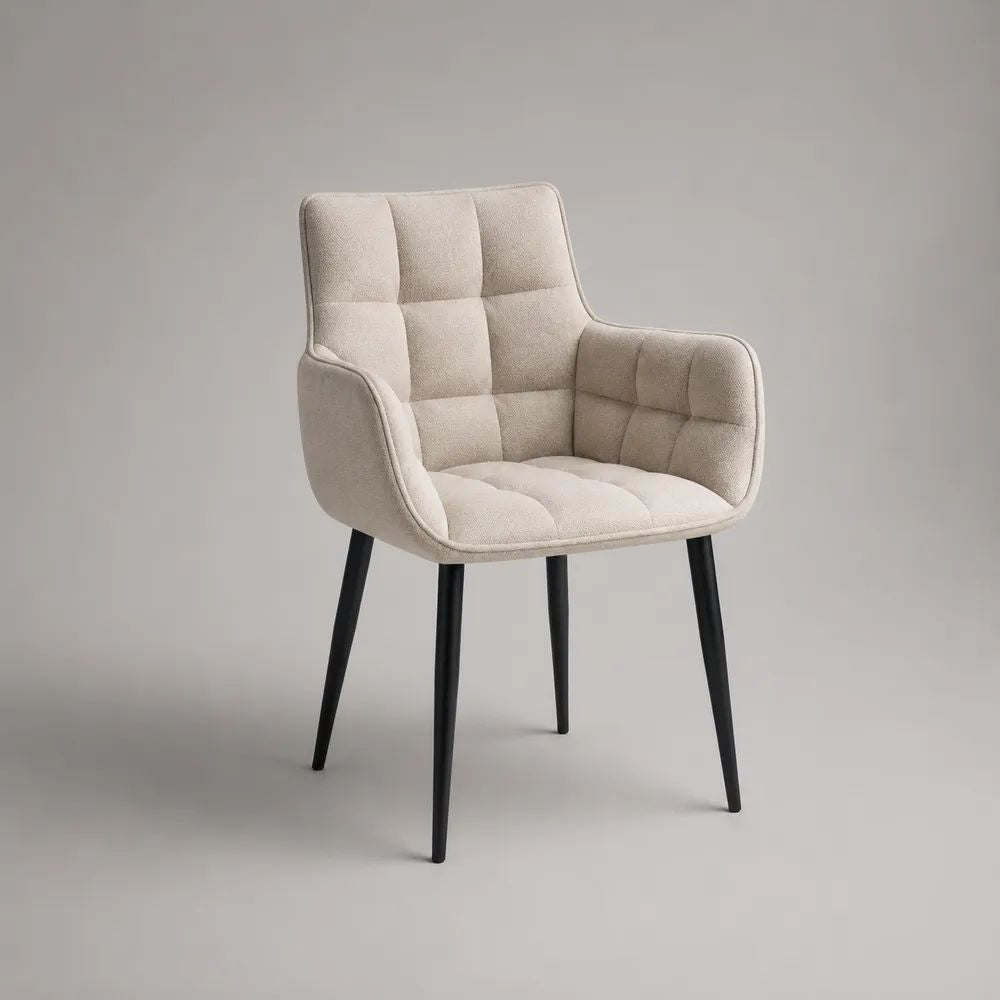 Esszimmerstuhl 60 x 60 x 82 cm Beige Stoff mit Armlehnen und schwarzen Metallbeinen