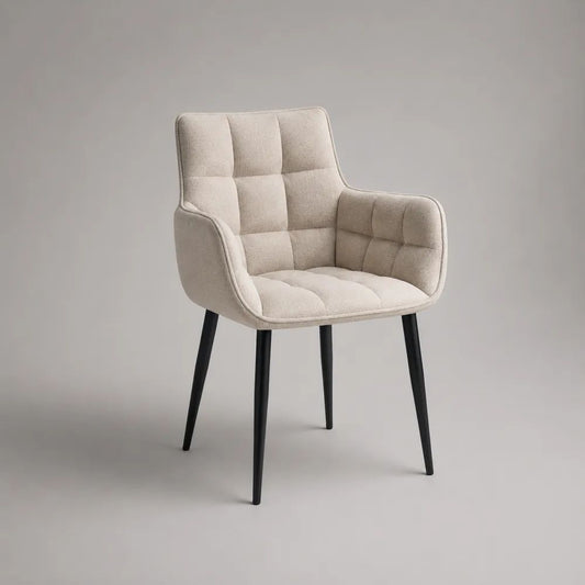 Esszimmerstuhl 60 x 60 x 82 cm Beige Stoff mit Armlehnen und schwarzen Metallbeinen