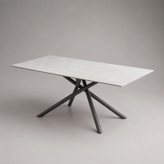 Esstisch 180 x 90 x 75 cm Weiß/Schwarz Keramik Tischplatte mit schwarzem Metallgestell