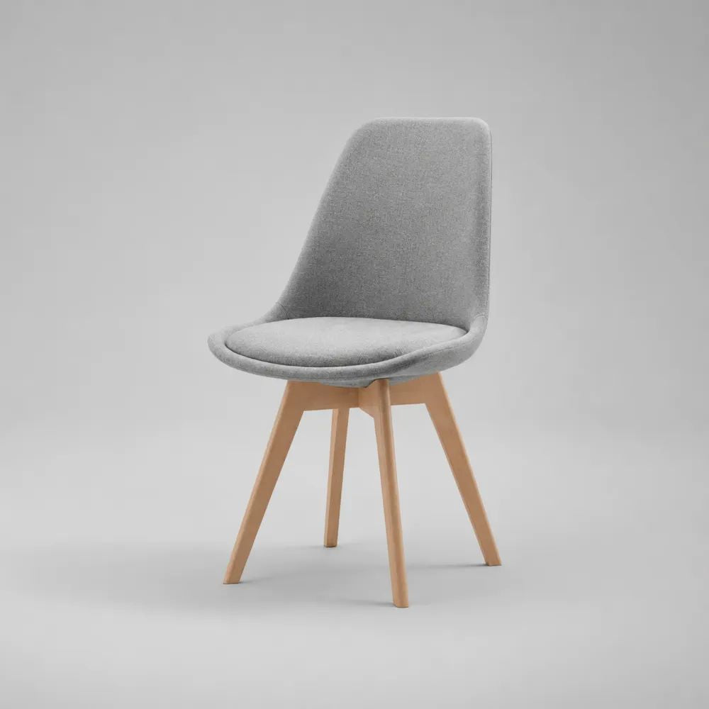 Esszimmerstuhl 55 x 60 x 82 cm Grau Stoff mit gepolsterter Sitzschale und Holzbeinen
