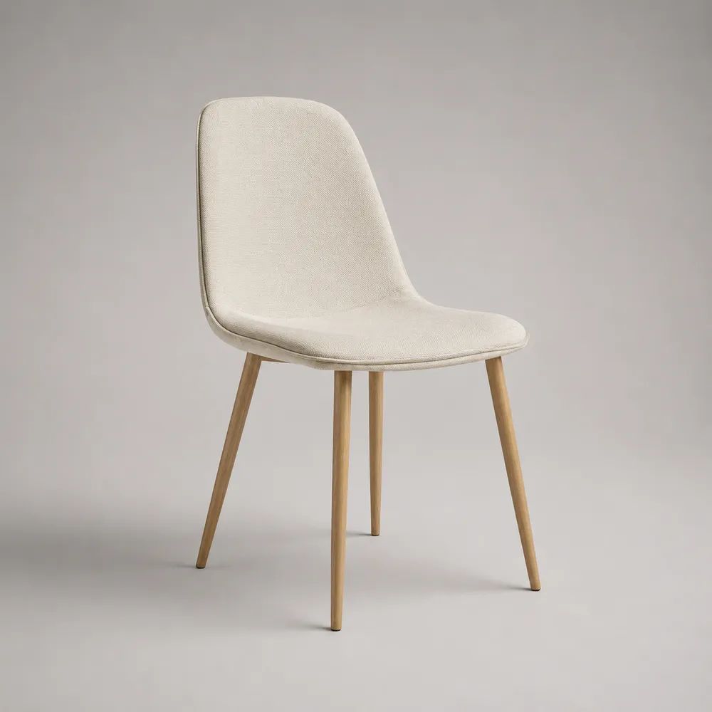 Esszimmerstuhl 55 x 58 x 82 cm Beige/Natur mit gepolsterter Sitzschale Stoffbezug und Holzbeinen