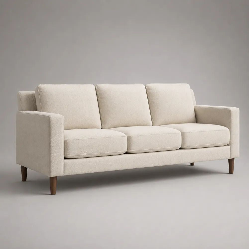 Sofa 220 x 90 x 85 cm Beige/Dunkelbraun 3-Sitzer mit Polyester Bezug und Holzfüßen