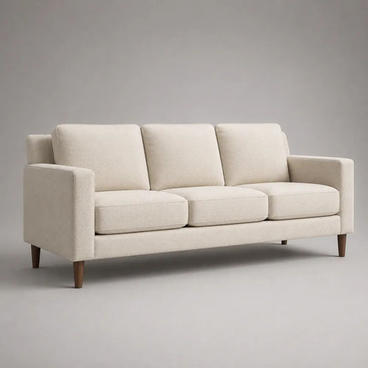 Sofa 220 x 90 x 85 cm Beige/Dunkelbraun 3-Sitzer mit Polyester Bezug und Holzfüßen
