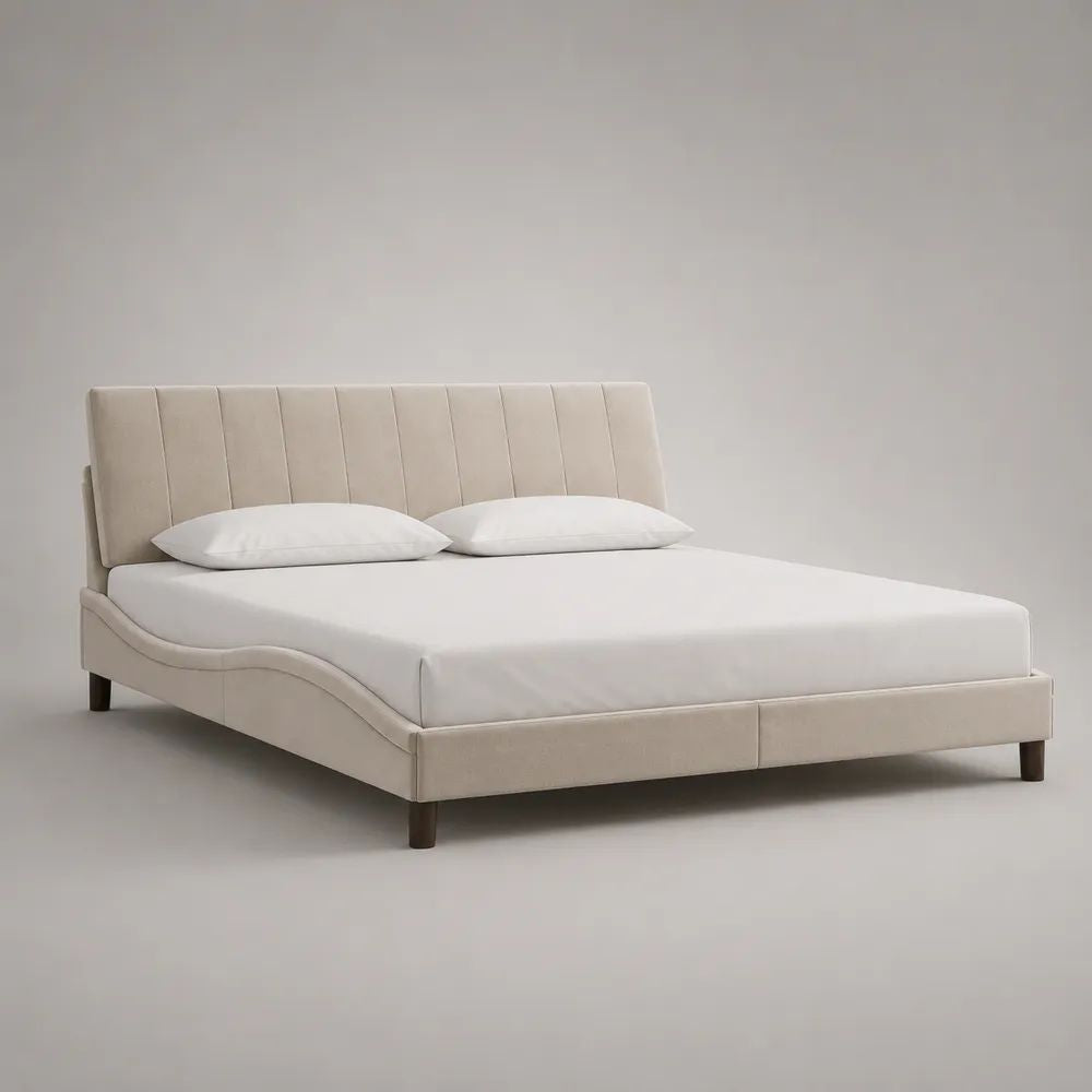 Polsterbett 180 x 200 cm Beige Stoffbett mit gepolstertem Kopfteil