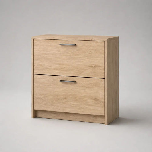 Waschtischunterschrank 80 x 35 x 65 cm Eiche mit 2 Schubladen und dunkelgrauen Griffleisten