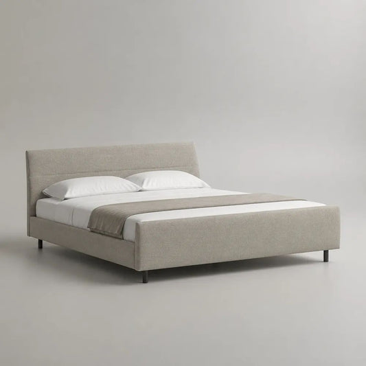Polsterbett 180 x 200 cm Stoffbett Hellgrau mit gepolstertem Kopfteil Doppelbett