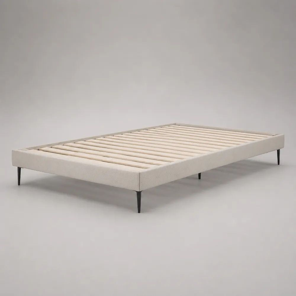 Bettgestell 180 x 200 cm Beige Stoffbett mit Lattenrost und Metallfüßen