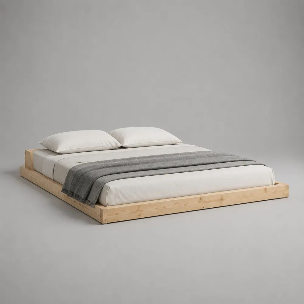 Bettgestell 180 x 200 cm Naturholz Massivholz Kiefer Doppelbett mit niedrigem Rahmen