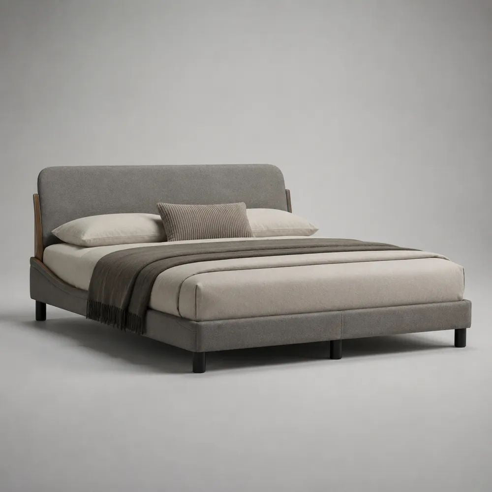 Polsterbett 180 x 200 cm Grau mit Polyester Stoff Bezug, gepolstertem Kopfteil und Lattenrost