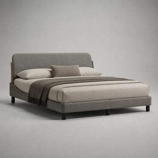 Polsterbett 180 x 200 cm Grau mit Polyester Stoff Bezug, gepolstertem Kopfteil und Lattenrost