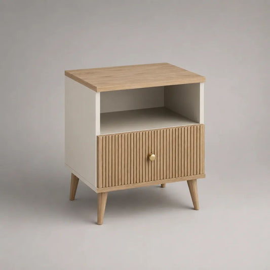 Nachttisch Beige mit Holzoptik, Schublade und Ablage 50 x 40 x 60 cm