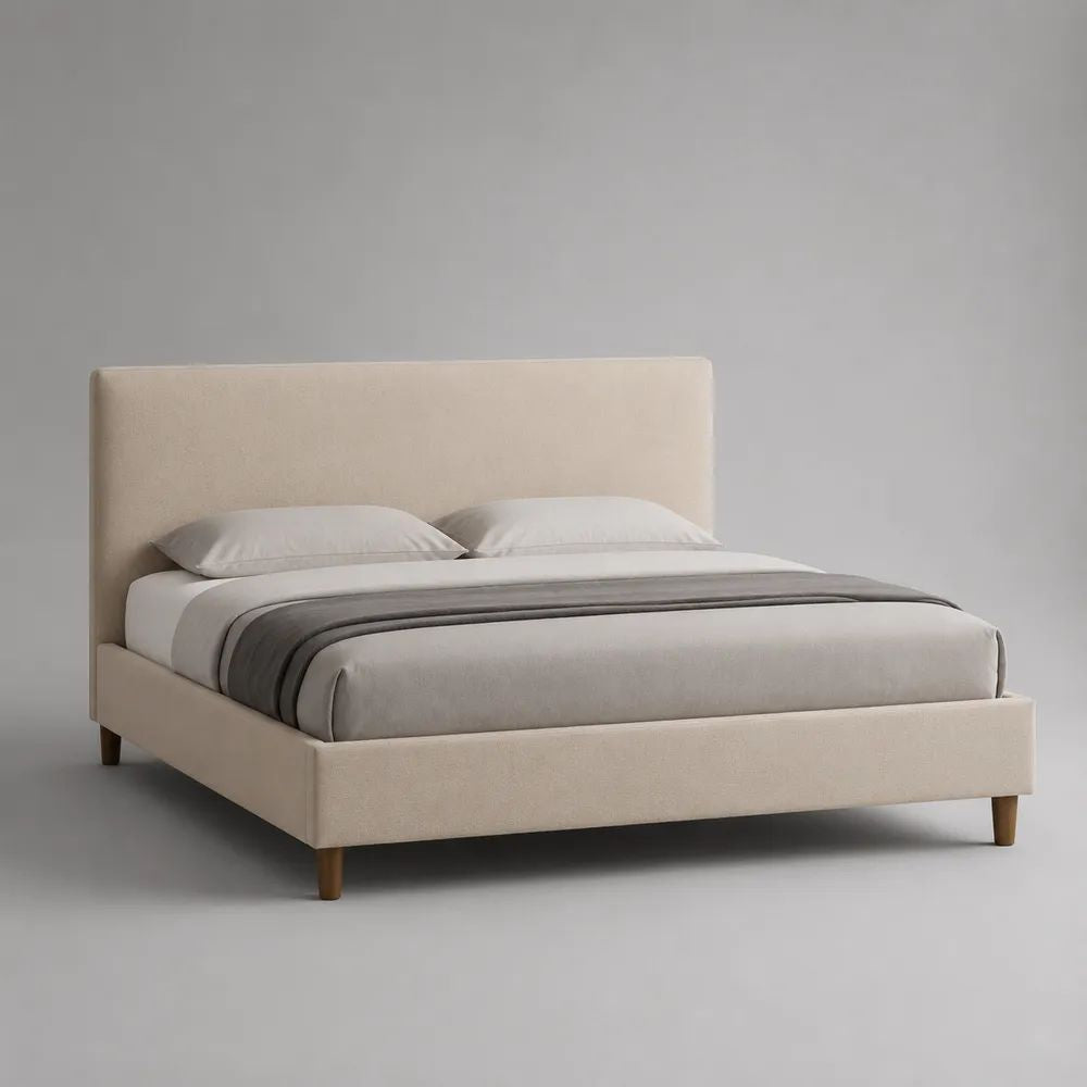 Polsterbett 180 x 200 cm Beige Stoffbett mit Kopfteil und Holzfüßen