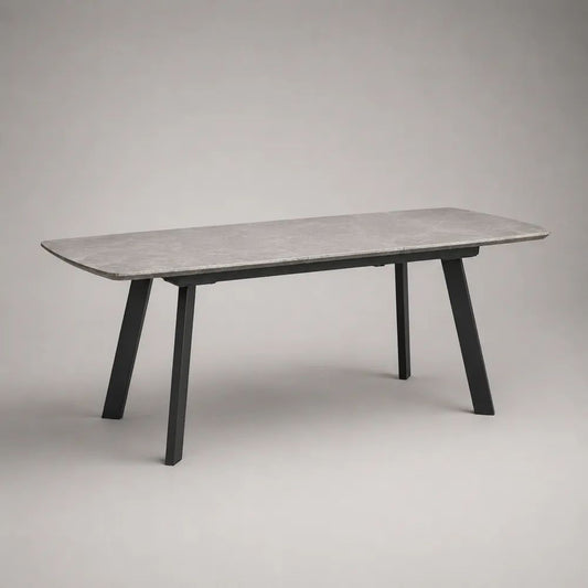 Esstisch 180 x 90 x 76 cm Grau mit Keramikoptik Tischplatte und schwarzem Metallgestell