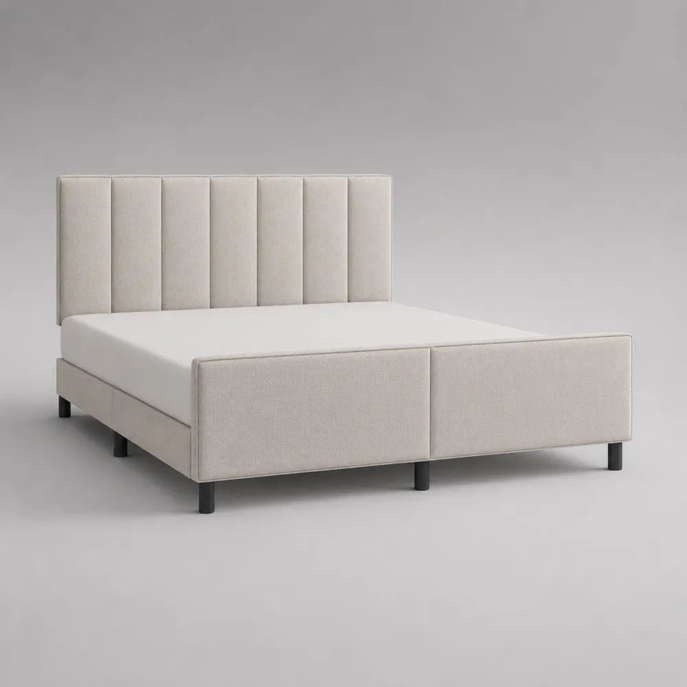 Polsterbett 160 x 200 cm Creme mit Polyester Stoff Bezug, gepolstertem Kopfteil und Stahlfüßen