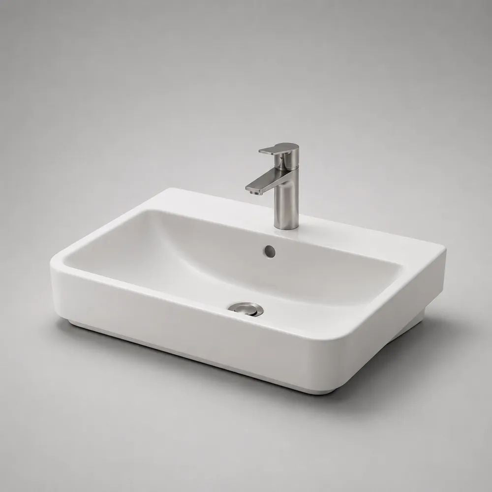 Aufsatzwaschbecken Weiß aus Keramik rechteckig 60 x 40 x 12 cm