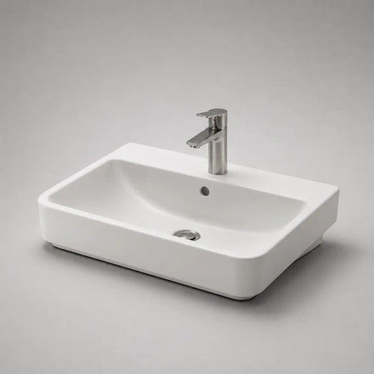 Aufsatzwaschbecken Weiß aus Keramik rechteckig 60 x 40 x 12 cm