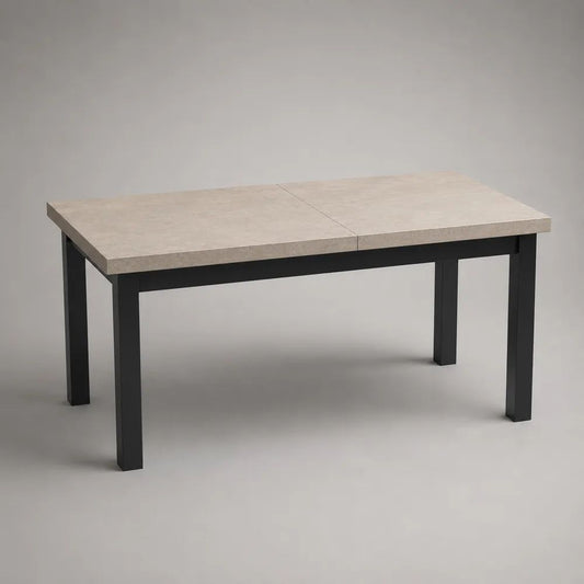 Esstisch 180 x 90 x 75 cm Beige/Schwarz Keramikoptik mit schwarzem Metallgestell Rechteckig
