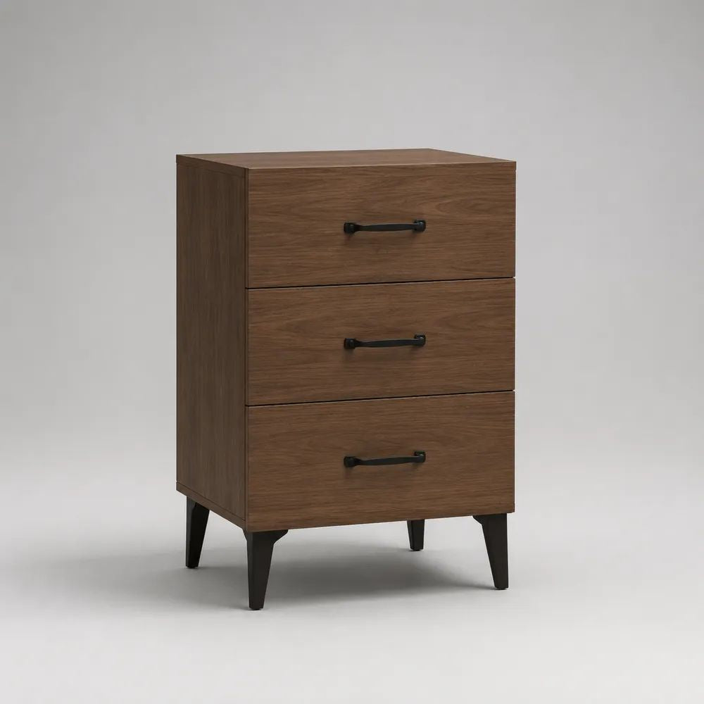 Nachttisch 55 x 40 x 65 cm Braun/Schwarz mit 3 Schubladen und schwarzen Metallbeinen