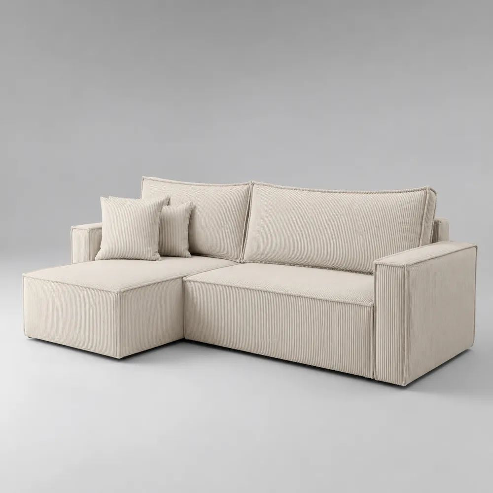 Ecksofa 280 x 180 x 75 cm Beige mit Cord Bezug Ottomane und gepolsterten Sitzflächen