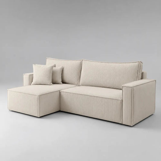 Ecksofa 280 x 180 x 75 cm Beige mit Cord Bezug Ottomane und gepolsterten Sitzflächen
